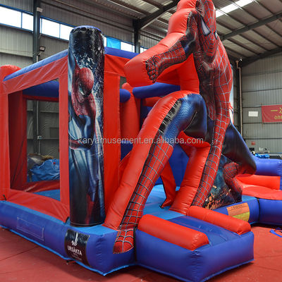 室内・屋外娯楽 スパイダーマン テーマ 滑り台付きの充気式跳ね返し城