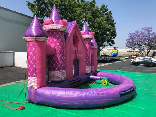 屋外遊び場 誕生日/結婚式のためのカスタムPVC充気型ピンク城の背景