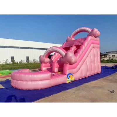 ユニセックス メガピンク 充気式水スライド 水池とバウンズハウス コンボ オールインワン