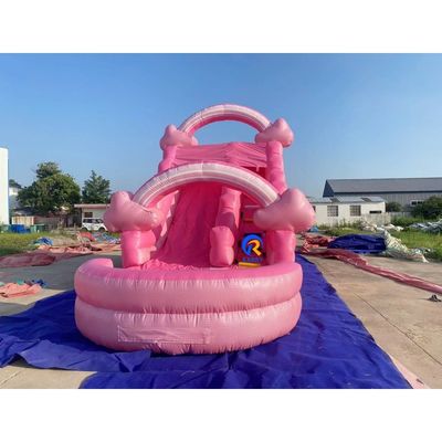 ユニセックス メガピンク 充気式水スライド 水池とバウンズハウス コンボ オールインワン