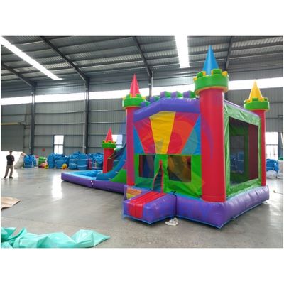 子供の屋外遊び場 城のスライド コンボ スライド付き 充気式跳ね返し家