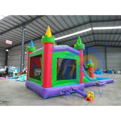 子供の屋外遊び場 城のスライド コンボ スライド付き 充気式跳ね返し家
