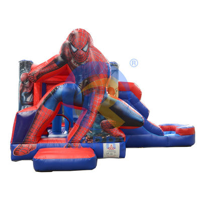 EN71/EN14960/CE 認証されたスパイダーマン 水スライドとプール付き充気式跳躍屋