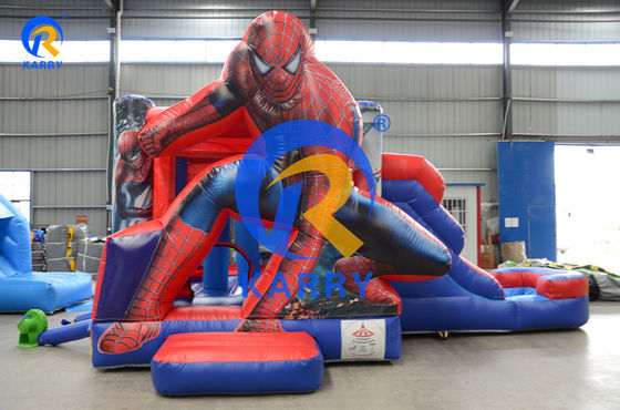 EN71/EN14960/CE 認証されたスパイダーマン 水スライドとプール付き充気式跳躍屋