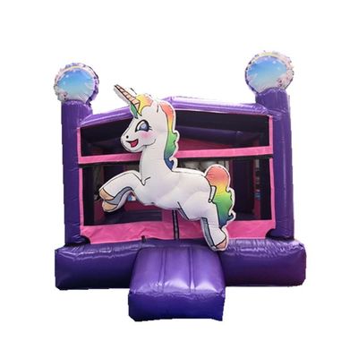 デジタル印刷 レインボー・ユニコーン PVC 膨らませられる紫の城 商用ブランシー城