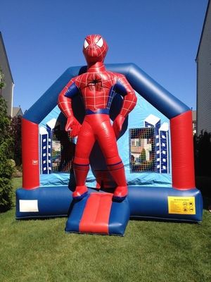 65kg バックヤード 滑り台と3Dスパイダーマン空中ジャンプデザインの充気跳び屋