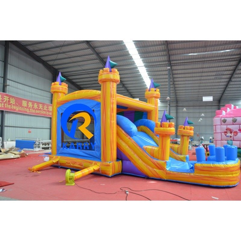 23 x 13ft クロスオーバービルディングブロック スライド付きのPVC 吹き飛ばし式跳ね返し屋 黄色い城